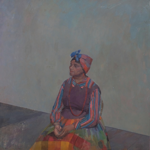 609 - Portrait of a woman, large mid-20th century oil on board, unsigned, 122cm x 122cm, unframed