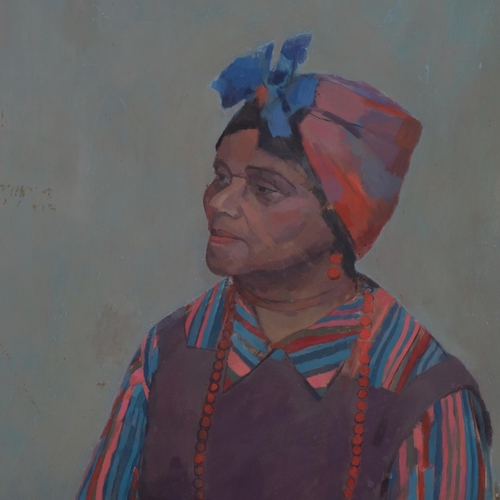 609 - Portrait of a woman, large mid-20th century oil on board, unsigned, 122cm x 122cm, unframed