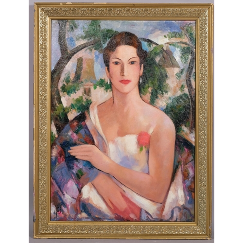 611 - Contemporary portrait of a woman, oil on board, 62cm x 44cm, framed