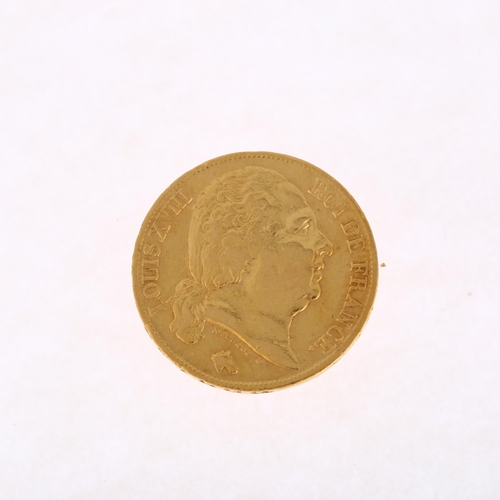 1204 - A French 1820 Louis XVIII gold twenty francs coin, 21mm, 6.3g