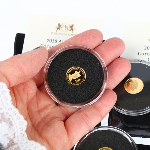 1211 - 3 x Elizabeth II 2018 Alderney Coronation Jubilee gold proof quarter sovereign coins, from limited e... 