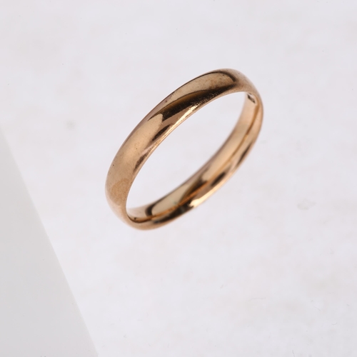 1213 - A mid-20th century 9ct rose gold wedding band ring, maker WW Ltd, London 1943, band width 3mm, size ... 