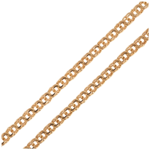 1221 - A late 20th century 9ct gold double link chain necklace, maker C&F, import London 1984, 60cm, 9.5g