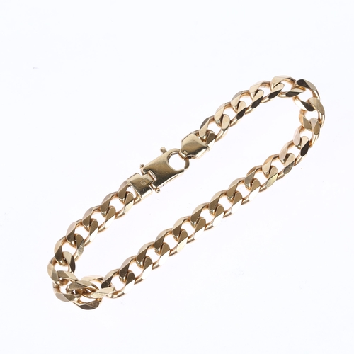 1222 - A modern 9ct gold flat curb link chain bracelet, maker ATG, 21cm, 28.5g