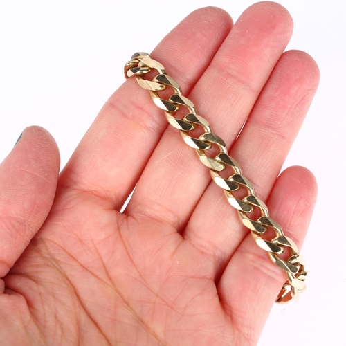 1222 - A modern 9ct gold flat curb link chain bracelet, maker ATG, 21cm, 28.5g