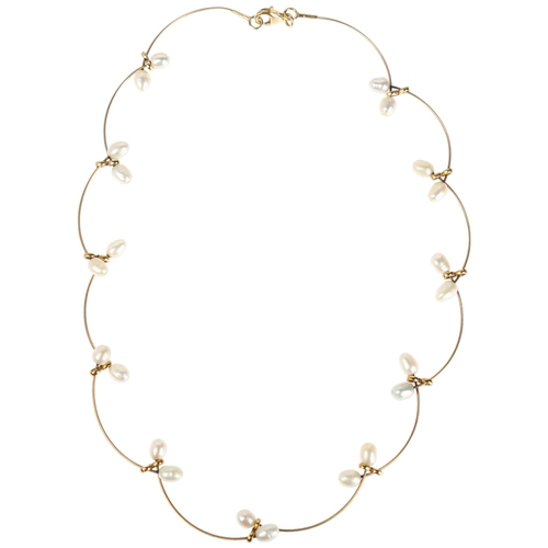 1224 - A 14ct gold fresh water pearl collar necklace, 40cm, 7g