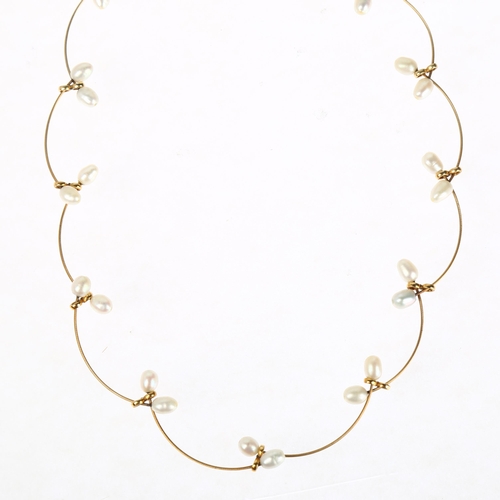 1224 - A 14ct gold fresh water pearl collar necklace, 40cm, 7g