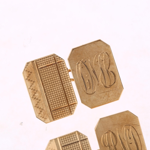 1227 - A pair of mid-20th century 9ct gold octagonal cufflinks, maker HG&S, Birmingham 1959, with engine tu... 