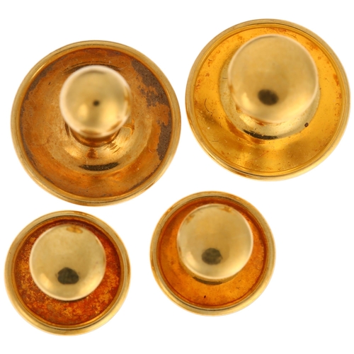 1228 - A set of 4 x 18ct and 9ct gold dress studs, comprising 3 x 18ct (3g), and 1 x 9ct (1g), in fitted le... 