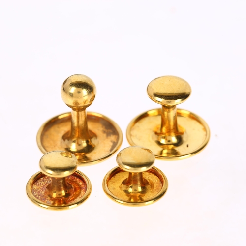 1228 - A set of 4 x 18ct and 9ct gold dress studs, comprising 3 x 18ct (3g), and 1 x 9ct (1g), in fitted le... 