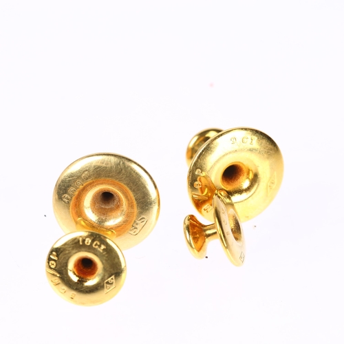 1228 - A set of 4 x 18ct and 9ct gold dress studs, comprising 3 x 18ct (3g), and 1 x 9ct (1g), in fitted le... 