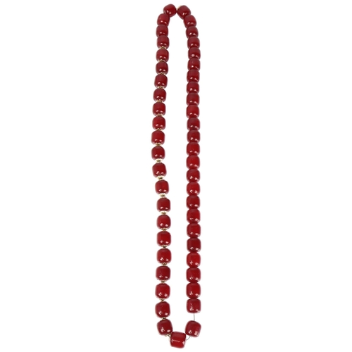 1232 - A single-strand cherry amber bead necklace, bead diameter 12.8mm, necklace 62cm, 80.9g