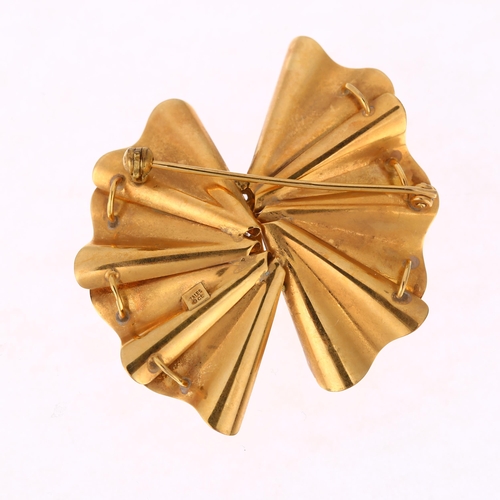 1237 - A 1970s 9ct two-colour gold diamond fold brooch, by Zales, 48.2mm, 6.2g