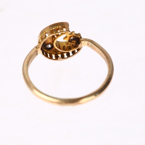 1239 - A Victorian diamond crescent moon and star ring, unmarked gold settings with old-cut diamonds, total... 