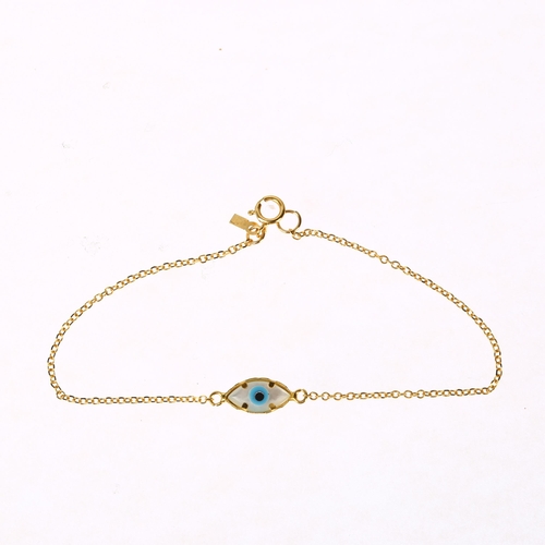 1244 - A modern 14ct gold mother-of-pearl 'Evil Eye' bracelet, 17cm, 0.8g