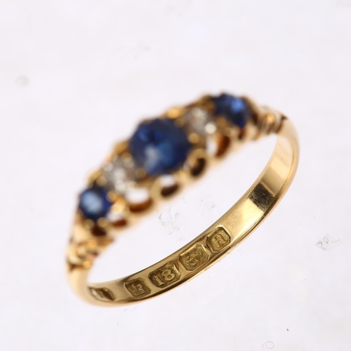 1256 - An early 20th century 18ct gold graduated five stone sapphire and diamond half hoop ring, maker L&L,... 