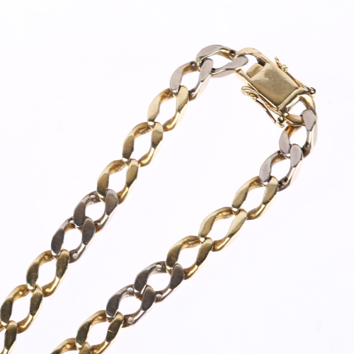 1265 - A 14ct two-colour gold diamond curb link chain bracelet, 20cm, 15.9g