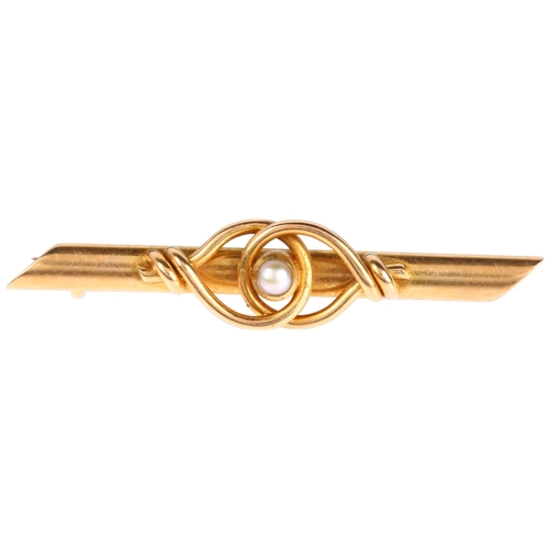 1274 - An Edwardian 15ct gold pearl bar brooch, 42.5mm, 3.1g