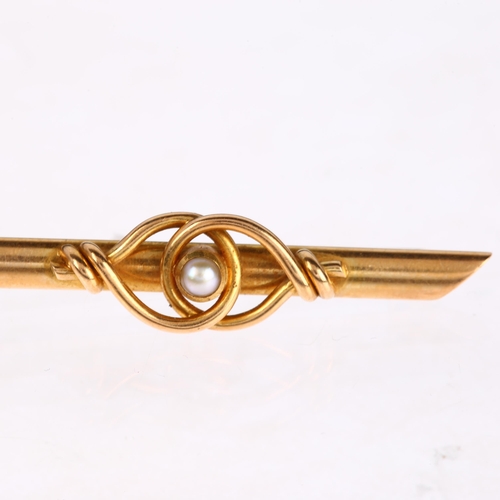 1274 - An Edwardian 15ct gold pearl bar brooch, 42.5mm, 3.1g