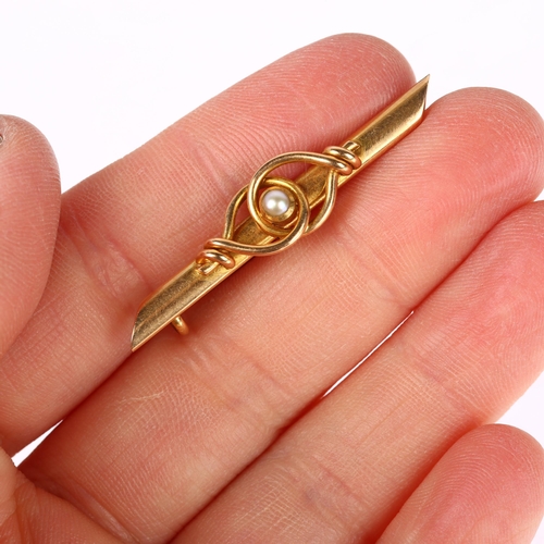 1274 - An Edwardian 15ct gold pearl bar brooch, 42.5mm, 3.1g