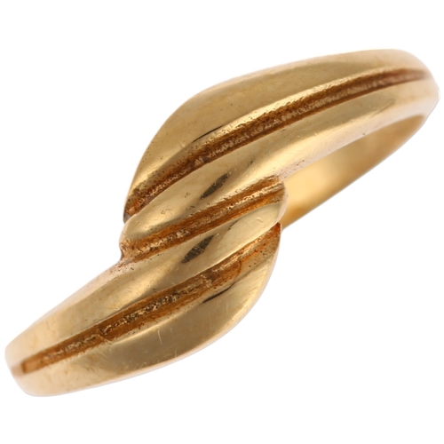 1277 - An 18ct gold crossover band ring, setting height 7.5mm, size L, 2.5g