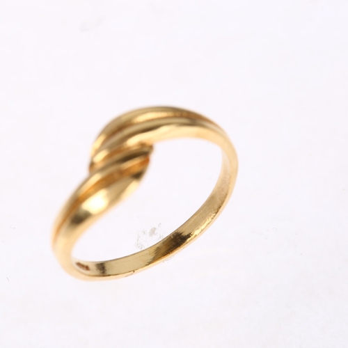 1277 - An 18ct gold crossover band ring, setting height 7.5mm, size L, 2.5g