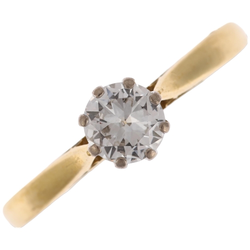 1281 - An 18ct gold 0.6ct solitaire diamond ring, claw set with modern round brilliant-cut diamond, colour ... 