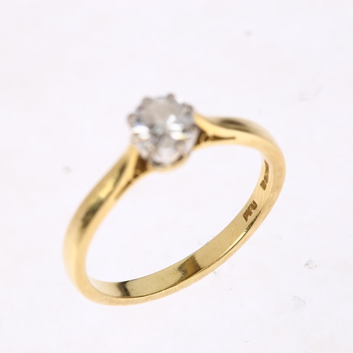 1281 - An 18ct gold 0.6ct solitaire diamond ring, claw set with modern round brilliant-cut diamond, colour ... 