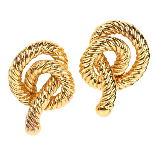 1284 - A pair of 9ct gold rope twist knot earrings, with stud fittings, 25.9mm, 4.8g