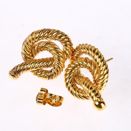 1284 - A pair of 9ct gold rope twist knot earrings, with stud fittings, 25.9mm, 4.8g