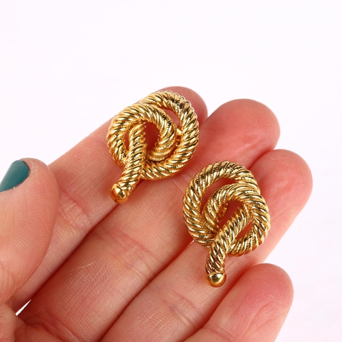 1284 - A pair of 9ct gold rope twist knot earrings, with stud fittings, 25.9mm, 4.8g