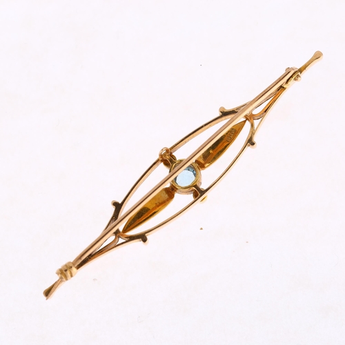 1285 - An Edwardian 15ct gold blue paste and pearl openwork brooch, 59.8mm, 4.3g