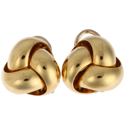 1289 - A pair of late 20th century 18ct gold knot earrings, maker BC Ltd, Sheffield 1998, with clip and pos... 