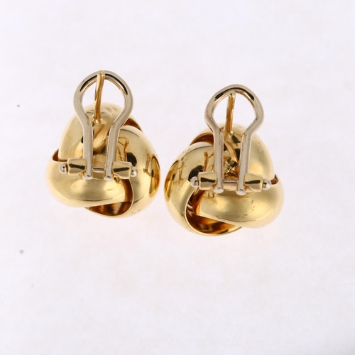 1289 - A pair of late 20th century 18ct gold knot earrings, maker BC Ltd, Sheffield 1998, with clip and pos... 