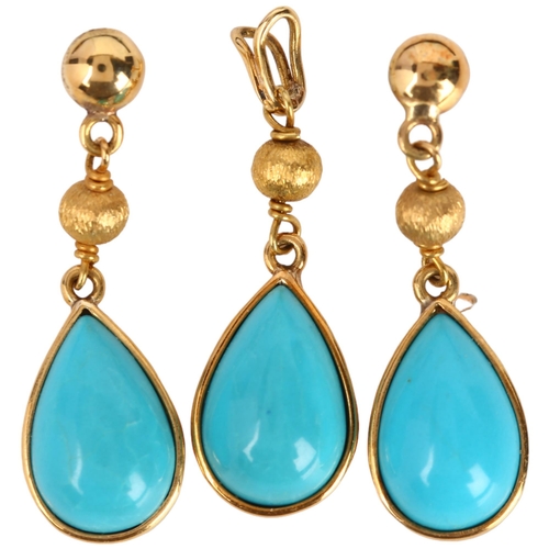 1299 - A Continental 18ct gold synthetic turquoise jewellery set, comprising pendant and pair of stud earri... 