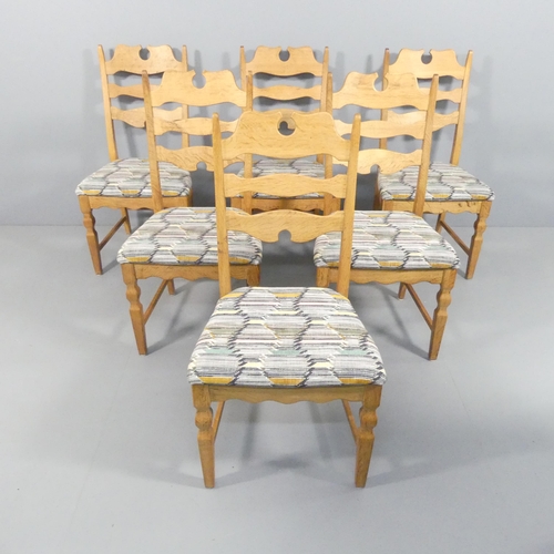 2005 - A set set of six mid-century Danish high back razor blade chairs in oak by Henning Kjaermulf for E.G... 