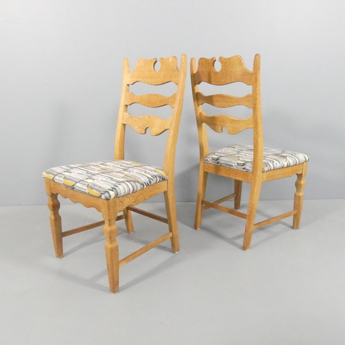 2005 - A set set of six mid-century Danish high back razor blade chairs in oak by Henning Kjaermulf for E.G... 