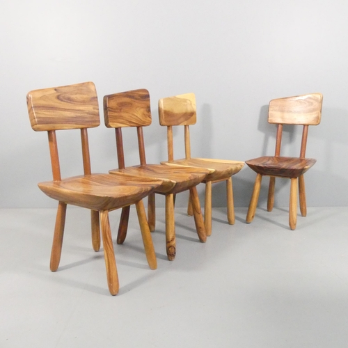 2016 - A set of four Brutalist solid wood chairs in the mid-century manner.