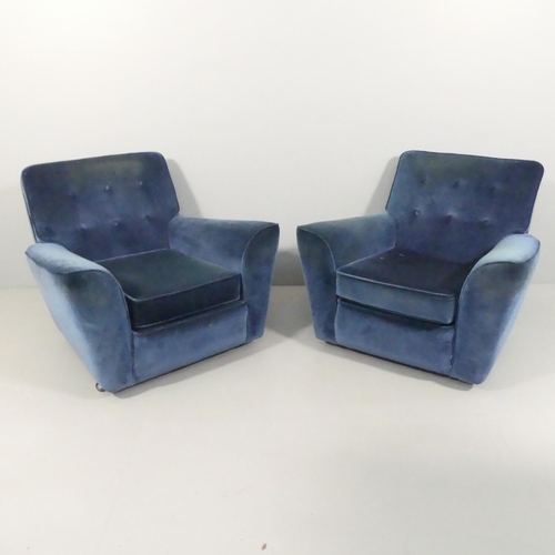 2024 - A pair of contemporary buttonback upholstered armchairs in the mid-century manner. Overall 90x76x90c... 