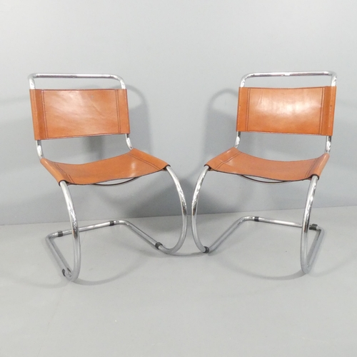 2026 - MIES VAN DER ROHE - A pair of mid-century MR10 cantilever lounge chairs, with brown leather upholste... 