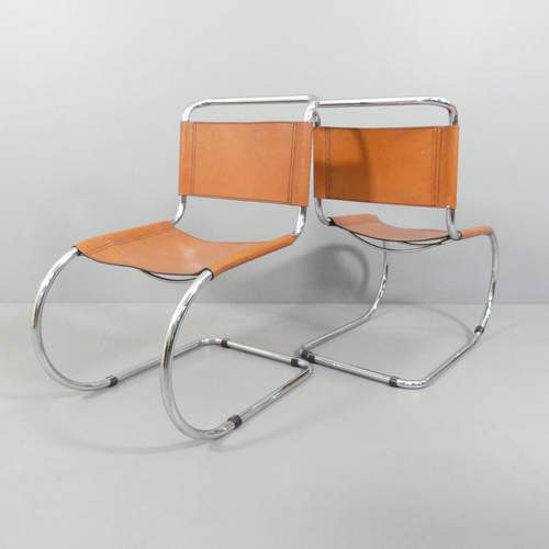 2026 - MIES VAN DER ROHE - A pair of mid-century MR10 cantilever lounge chairs, with brown leather upholste... 