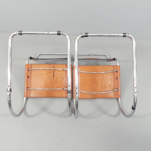 2026 - MIES VAN DER ROHE - A pair of mid-century MR10 cantilever lounge chairs, with brown leather upholste... 