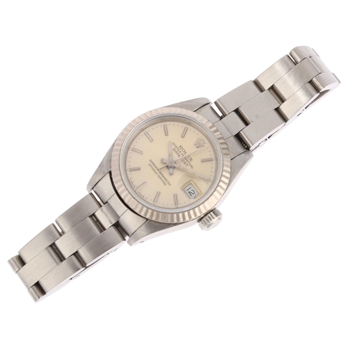 1097 - ROLEX - a lady's stainless steel Oyster Perpetual Datejust automatic bracelet watch, ref. 69174, cir... 