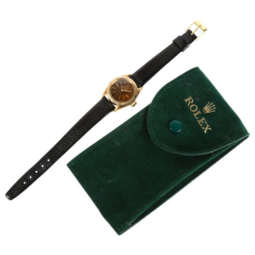 1098 - ROLEX - a lady's 18ct gold Oyster Perpetual automatic wristwatch, ref. 6509, tropical dial with appl... 