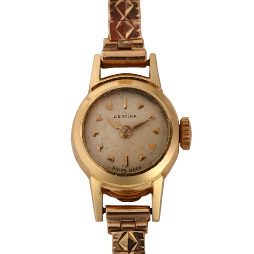 1072 - CERTINA - a lady's Swiss 18ct gold mechanical bracelet watch, circa 1960s, silvered dial with applie... 