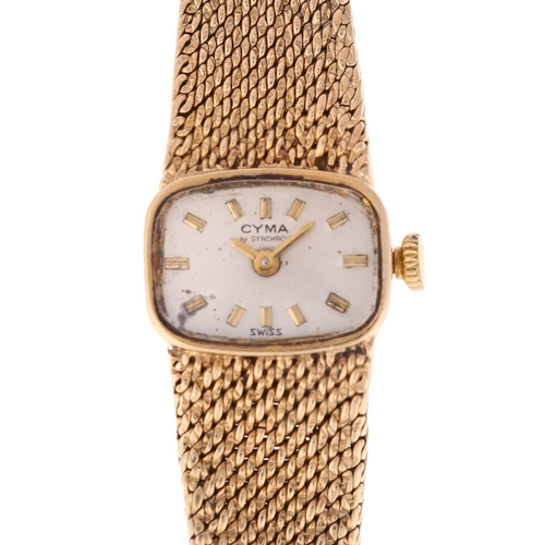 1073 - CYMA - a lady's 9ct gold mechanical bracelet watch, circa 1970s, silvered dial with applied gilt bat... 