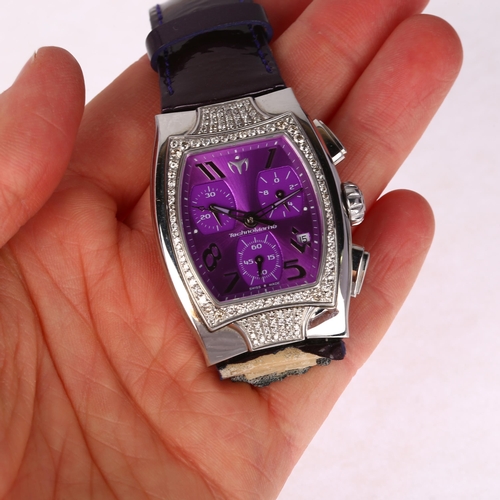 1075 - TECHNOMARINE - a lady's stainless steel Diamond quartz chronograph wristwatch, purple dial with Arab... 