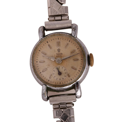 1078 - TUDOR - a lady's stainless steel Royal mechanical bracelet watch, silvered dial with applied baton h... 