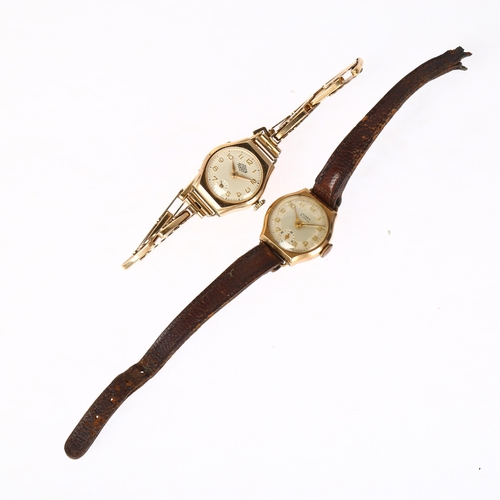 1079 - 2 lady's 9ct gold wristwatches, comprising Derrick and Leonex, Derrick example with 9ct expanding st... 