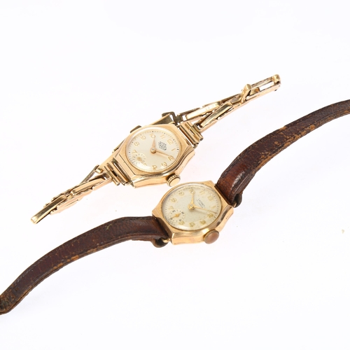 1079 - 2 lady's 9ct gold wristwatches, comprising Derrick and Leonex, Derrick example with 9ct expanding st... 